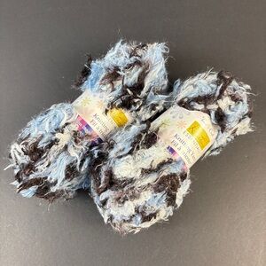 Time Craft Eyelash Fun Fur Yarn Lot (2 Skeins, Blue/Black/White)